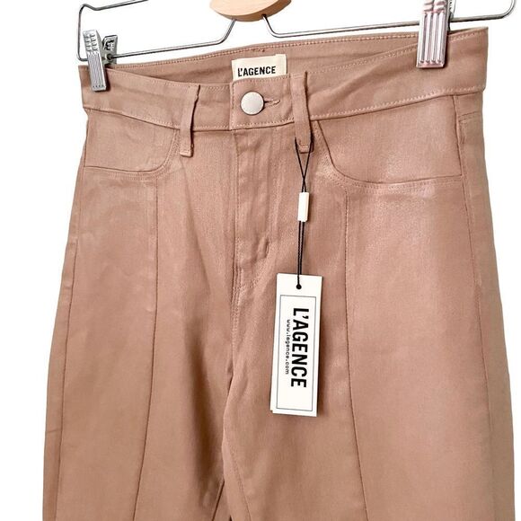 NWT L’AGENCE Jyothi High Rise Split Ankle Jean in Cognac Coated in Size 26 - Picture 6 of 11
